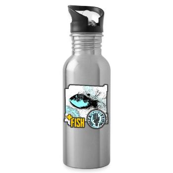 Aquatic Fish Illustration with Activist Badge - Trinkflasche mit integriertem Trinkhalm - Lightsilver - Rechts