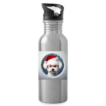 Bichon Frisé Hund als Weihnachtsmann - Trinkflasche mit integriertem Trinkhalm - Lightsilver - Rechts