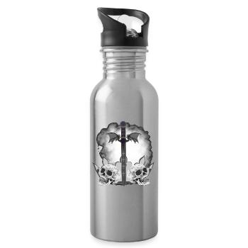 Menschenschädel, Schwerter, Dämonenflügel, vanitas - Trinkflasche mit integriertem Trinkhalm - Lightsilver - Rechts