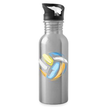 volleyball 3D icon colorful colors beach volleyball - Water bottle with straw - silver - Right