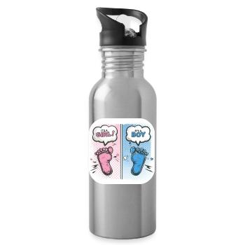 Füße Geschlecht Baby Junge oder Mädchen - Trinkflasche mit integriertem Trinkhalm - Lightsilver - Rechts