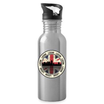Leeds Skyline Union Badge - Water bottle with straw - silver - Right