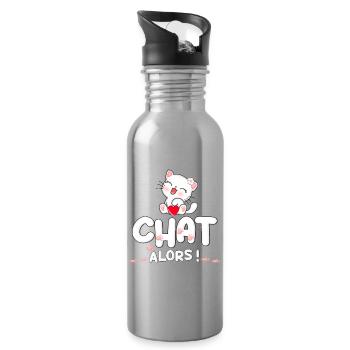 Chat mignon avec cœur et fleurs - Gourde avec paille intégrée - argent clair - Droite
