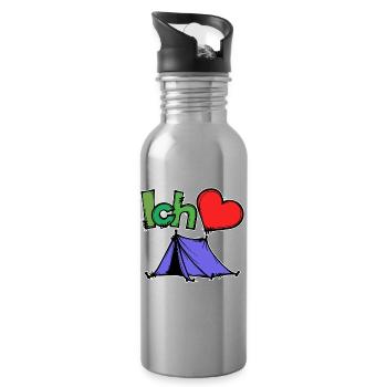 Herz Wanderer Statement Chillen Zelten Camping - Trinkflasche mit integriertem Trinkhalm - Lightsilver - Rechts