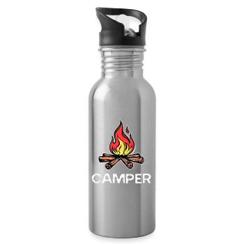 Campfire Saying Camper Camping Campsite - Water bottle with straw - silver - Right