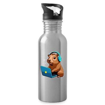 Capybara Programmierer Coder Computer - Trinkflasche mit integriertem Trinkhalm - Lightsilver - Rechts