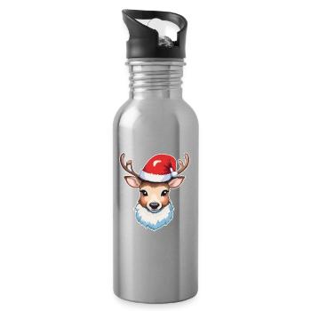 Rentier Hirsch Weihnachten - Trinkflasche mit integriertem Trinkhalm - Lightsilver - Rechts