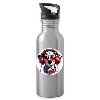 Chien dalmatien avec lunettes et écouteurs - Gourde avec paille intégrée - argent clair - Droite