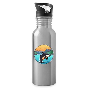 Orca Aquarell Cartoon Kawaii Clipart Tier - Trinkflasche mit integriertem Trinkhalm - Lightsilver - Rechts