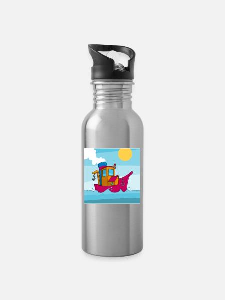 Buntes Bild eines lustigen Schleppers - Trinkflasche mit integriertem Trinkhalm - Lightsilver