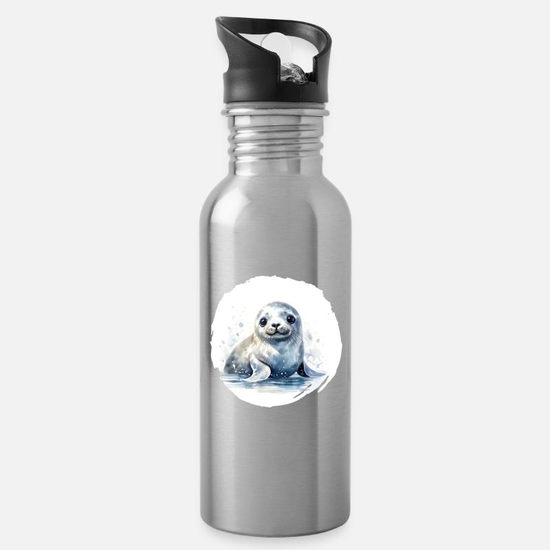 Robbe Aquarell - Trinkflasche mit integriertem Trinkhalm - Lightsilver