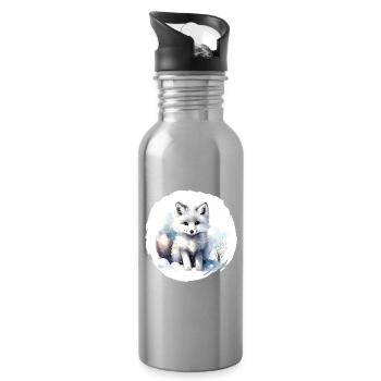 Arctic Fox Watercolor - Water bottle with straw - silver - Right