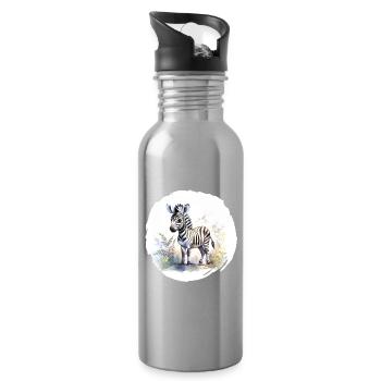 Aquarell Zebra - Trinkflasche mit integriertem Trinkhalm - Lightsilver - Rechts