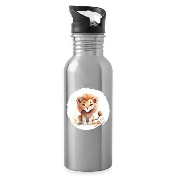 Aquarell Löwe - Trinkflasche mit integriertem Trinkhalm - Lightsilver - Rechts