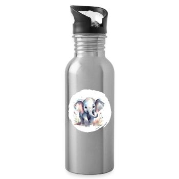 Watercolor Elephant - Water bottle with straw - silver - Right