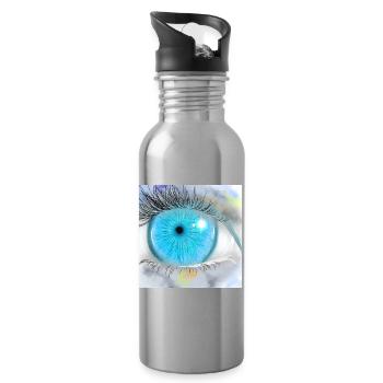 Faszinierende blaue Augenillustration - Trinkflasche mit integriertem Trinkhalm - Lightsilver - Rechts