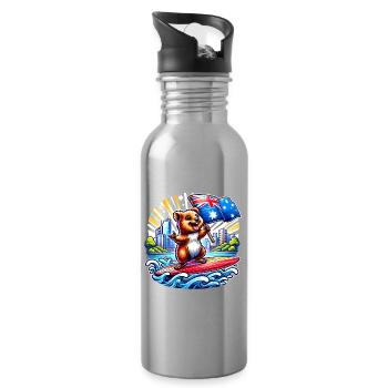 Design de surf australien Quokka - Gourde avec paille intégrée - argent clair - Droite