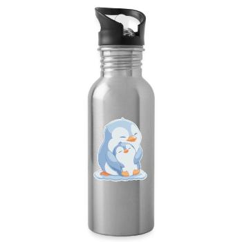Pingouin maman et bébé fête des mères - Gourde avec paille intégrée - argent clair - Droite