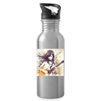 Girl Who Loves Music 2 - Water bottle with straw - silver - Right