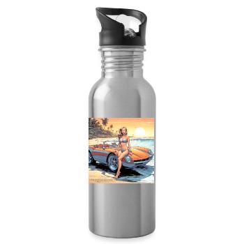 Fille avec voiture et nature de rêve 3 - Gourde avec paille intégrée - argent clair - Droite