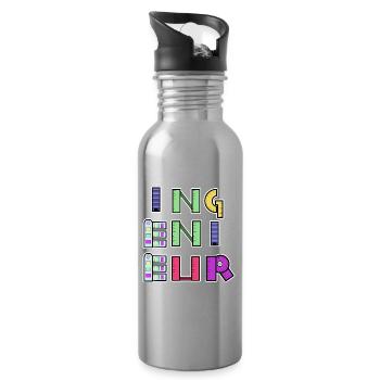 Career Engineer Job Success Earn Money Profession - Water bottle with straw - silver - Right