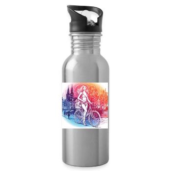 Amsterdam à vélo - Belle fille sur un vélo. - Gourde avec paille intégrée - argent clair - Droite