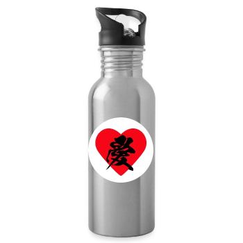 LOVE - Japanese KANJI - Water bottle with straw - silver - Right