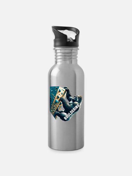 Bouldern Gorilla Geschenk - Trinkflasche mit integriertem Trinkhalm - Lightsilver