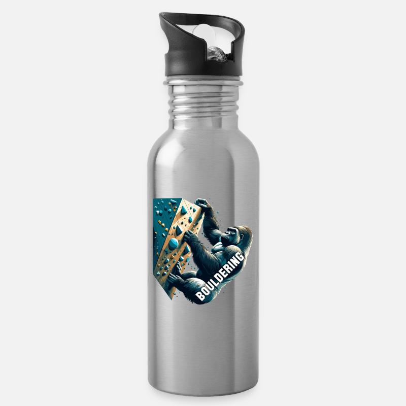 Bouldern Gorilla Geschenk - Trinkflasche mit integriertem Trinkhalm - Lightsilver