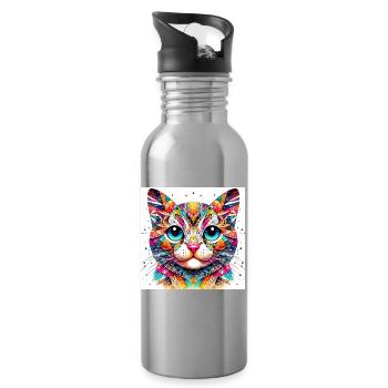 Katze - Trinkflasche mit integriertem Trinkhalm - Lightsilver - Rechts