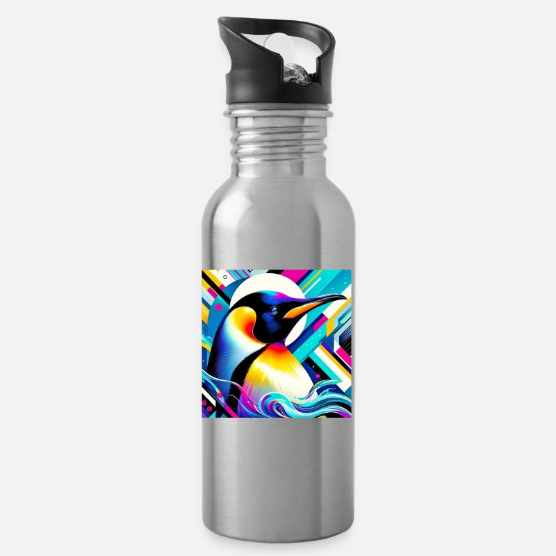 Pinguin - Trinkflasche mit integriertem Trinkhalm - Lightsilver