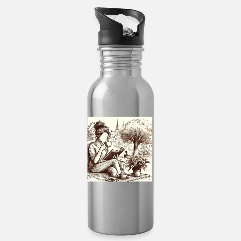 Dorfgemütlichkeit - Trinkflasche mit integriertem Trinkhalm - Lightsilver