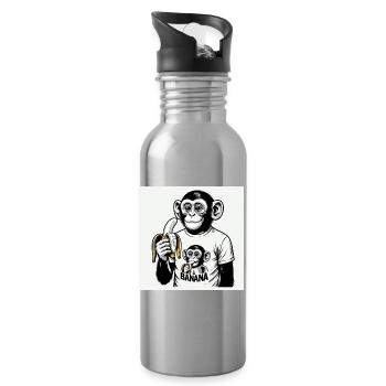 A monkey and his banana - Water bottle with straw - silver - Right