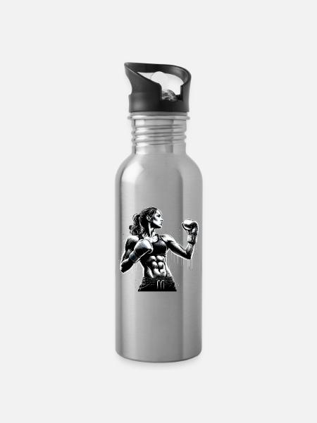 Boxeur Femme Forte Boxe Femmes Boxe Cadeau - Gourde avec paille intégrée - argent clair