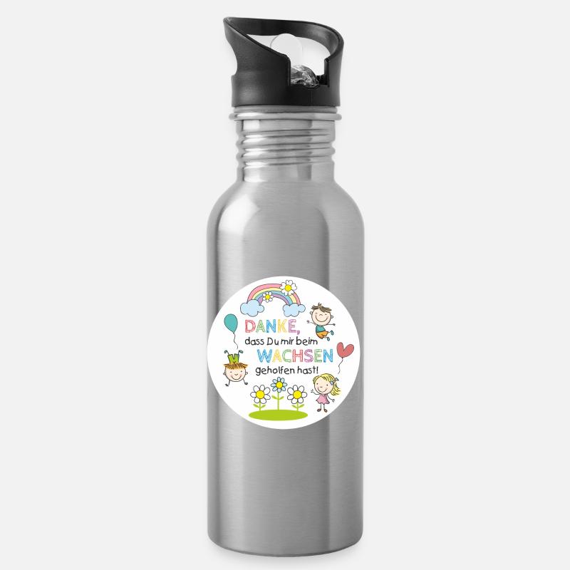 Spruch Kita-Abschied - Wachsen - Kinder Regenbogen - Trinkflasche mit integriertem Trinkhalm - Lightsilver
