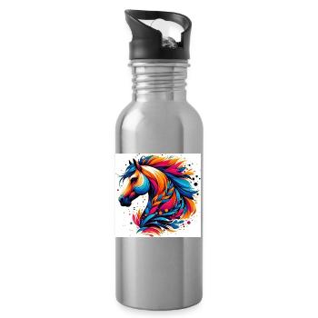 Cheval - Gourde avec paille intégrée - argent clair - Droite