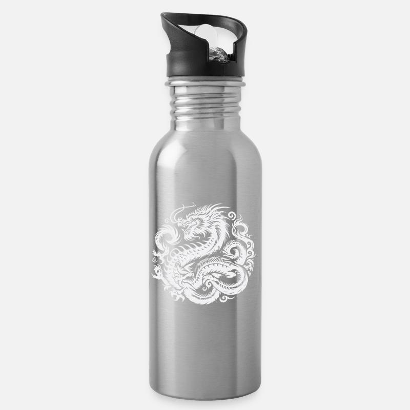 Chinesisches Drachen-Tattoo - Trinkflasche mit integriertem Trinkhalm - Lightsilver