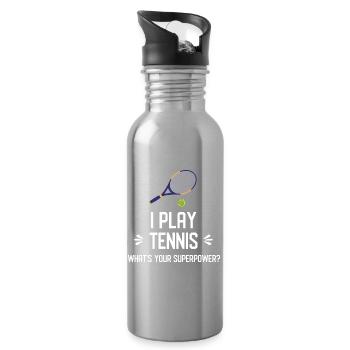 Je joue au tennis. Quel est votre superpouvoir ? - Gourde avec paille intégrée - argent clair - Droite