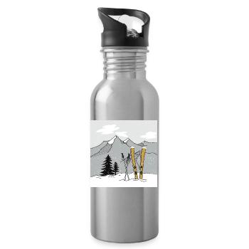 Skiing in winter in the mountains - Water bottle with straw - silver - Right