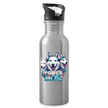 Cadeau de chien de puissance Husky - Gourde avec paille intégrée - argent clair - Droite