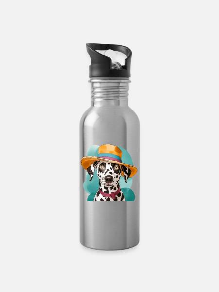 lustiger Dalmatiner mit hut - Trinkflasche mit integriertem Trinkhalm - Lightsilver