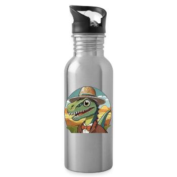 dinosaure drôle avec chapeau dans le style comique - Gourde avec paille intégrée - argent clair - Droite