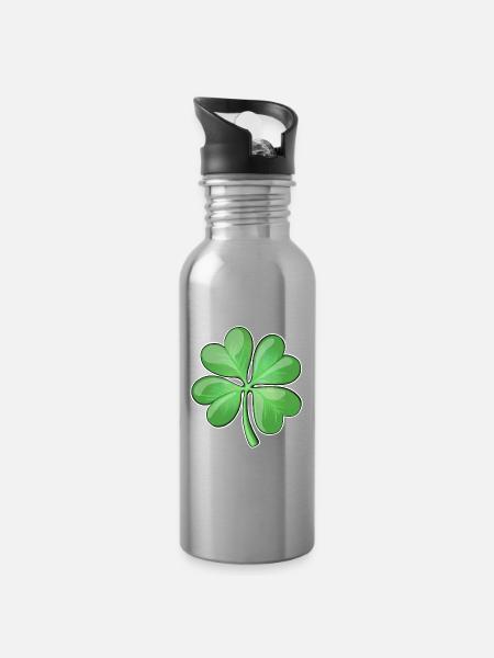 Vibrant Four-Leaf Clover Design - Water bottle with straw - silver
