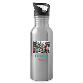 Camagüey Kuba Stadt Urlaub Design - Trinkflasche mit integriertem Trinkhalm - Lightsilver - Rechts