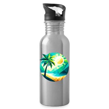 Palme in einer Bucht im Polygon-Stil - Trinkflasche mit integriertem Trinkhalm - Lightsilver - Rechts