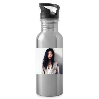 Porträt einer Frau 03 - Trinkflasche mit integriertem Trinkhalm - Lightsilver - Rechts