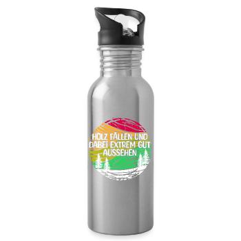 Lumberjack Woodland Wood Statement Woodwork Tree - Water bottle with straw - silver - Right