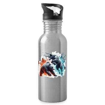Finanzen Stier Bär Kampf Wallstreet Geschenk - Trinkflasche mit integriertem Trinkhalm - Lightsilver - Rechts