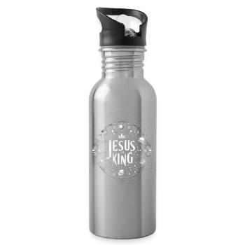 Jesus is King Circle Design - Water bottle with straw - silver - Right