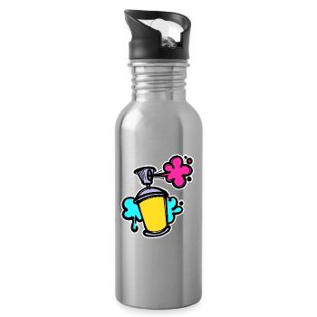 Graffiti Sreet Art Spray Can Sprayer Wildstyle - Water bottle with straw - silver - Right